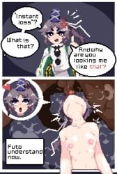 blowjob english_text face_fucking instant_loss instant_loss_2koma mononobe_no_futo pixel_art ranbow tagme touhou