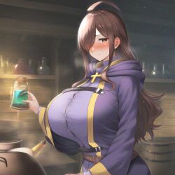 ai_generated big_breasts brown_hair bruto_(artist) konosuba large_breasts long_hair wiz_(konosuba)