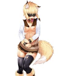 animal_ears brigitte_(taimanin_asagi) female female nipples no_bra nobushito_kuro saliva skirt small_breasts solo sweat tail taimanin_asagi_battle_arena