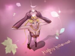 alternate_costume ass bishoujo_senshi_sailor_moon blackknight23 blonde_hair blue_eyes breasts bunnysuit clothing halloween heart large_breasts leaves pinup ribbon sailor_moon usagi_tsukino