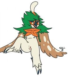 1girls 2017 anthro avian beak bird decidueye digital_media_(artwork) feathered_wings feathers female female_decidueye looking_at_viewer nintendo nude nulloffset open_mouth owl pokémon_(species) pokemon pokemon_sm pussy solo text video_games wings