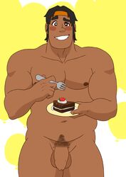 bara blush fat flaccid food foreskin hunk_(voltron) male male_only muscles nipples nude penis pubic_hair smile solo_focus testicles voltron voltron:_legendary_defender