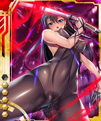 black_hair blue_eyes breasts card_(medium) cosplay fuuma_tokiko kagami_hirotaka large_breasts lilith-soft taimanin_asagi taimanin_asagi_battle_arena taimanin_asagi_battle_arena_all_card_gallery