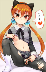 ... alisa_southerncross animal_ears artist_request bed black_legwear blush breasts cat_ears fake_animal_ears female hair_bobbles hair_ornament hairband heart keroro_gunsou knee_up long_hair long_sleeves looking_at_viewer navel nipples no_bra no_panties open_clothes orange_hair pantyhose pussy red_eyes shirt shirt_lift sitting skirt small_breasts socks solo spread_pussy torn_clothes torn_pantyhose twintails uncensored upskirt