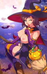 areolae breasts broom broom_riding exlic female female_only lollipop looking_at_viewer nipples ruby_rose rwby solo thighhighs witch_hat