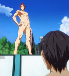 2boys abs artist_request black_hair flaccid_penis foreskin foreskin_folds free! gay intact long_foreskin looking_at_penis male male_only muscles muscular_male nude_male outdoors pecs penis presenting purple_hair rin_matsuoka shaved_crotch smooth_penis smooth_skinned_male sosuke_yamazaki testicles uncut unretracted_foreskin unseen_male_face water wet