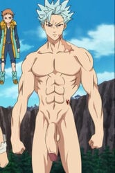 2boys abs ban_(nanatsu_no_taizai) flaccid king_(nanatsu_no_taizai) male male_only multiple_boys nanatsu_no_taizai nude outdoors penis phausto solo_focus