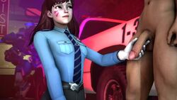 3d alternate_costume animated big_penis blizzard_entertainment brown_hair cfnm clothed_female_nude_male d.va flaccid gloves handjob loop meka necktie no_sound nude overwatch penis police_officer_d.va police_uniform policewoman ponkosfm retracted_foreskin source_filmmaker video