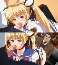 10s 2010s 2d animated animated_gif blonde_hair censored choker fellatio female gif hand_on_head hentai long_hair machi_gurumi_no_wana male oral penis pink_eyes poro split_screen takagi_yui tear tied_hair twintails very_long_hair