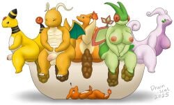 ampharos anthro anus areola bathtub black_eyes blue_eyes bodily_fluids breasts brown_eyes butt charizard charmeleon dragon dragonite drain_scat eyes_closed feces feces_in_ass female flygon generation_1_pokemon generation_2_pokemon generation_3_pokemon generation_6_pokemon genitals goodra green_body group half-closed_eyes hi_res holding_penis humanoid_genitalia humanoid_penis hyper_feces hyper_scat looking_down lying male male/female male/male multicolored_body mythological_creature mythological_scalie mythology narrowed_eyes nintendo nipples nude on_back orange_body penis pink_areola pink_nipples pokemon pokemon_(species) pooping pooping_together purple_body red_body red_eyes reptile scalie scat scatplay simple_background sitting sitting_on_bathtub sweat tail tan_body two_tone_body white_background wings x-ray_view yellow_body
