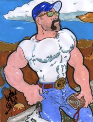 cmanart_(calvin) gay yaoi male male_only traditional_media tagme 2010 dated nipples_visible_through_clothing muscular 1boy solo