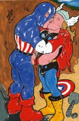 cmanart_(calvin) gay yaoi male male_only traditional_media tagme 2011 dated bulge thor_(marvel) marvel captain_america