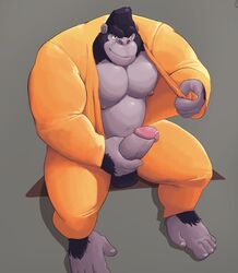 ape balls barefoot big_daddy_(sing) big_muscles big_penis bin_(artist) gorilla grin humanoid_penis looking_at_viewer male male_only mammal mature_male musclegut muscular muscular_male nipples penis precum presenting presenting_penis primate prison sing_(movie) smile solo thick_penis