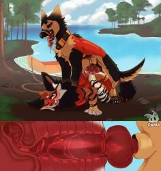 anal anal_fluids anal_penetration andromorph animated anthro anthro_on_feral argus_(frazy) bestiality blush blush_lines boat bodily_fluids canid canine clothing dominant dominant_feral dominant_male dripping drooling duo felid feline feral forest foxxie_(frazy) frazy genital_fluids genitals heart_symbol hi_res internal internal_anal intersex kayak kneeling knot knotted_penis male mammal on_ground open_mouth open_smile outside penetration penis plant precum precum_drip saliva saliva_string smile throbbing throbbing_knot throbbing_penis tongue tongue_out torn_clothing tree vehicle watercraft