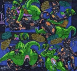 2026 3_toes 4_fingers 5_fingers abstract_background absurd_res after_sex ahegao anal anal_penetration anthro anus artist_name backsack balls beanie big_butt big_penis black_body black_eyes black_fur bodily_fluids bong bottom_heavy bottomless brown_clothing brown_topwear brown_vest bubble_butt butt clothed clothing colmillos_(colmillitofangs) cowgirl_position crocodile crocodilian dialogue domestic_cat drugs duo eyelashes feet felid feline felis femboy fingers from_behind_position from_front_position fur genitals graphite_(artwork) green_body green_scales green_spots hat headgear headwear hi_res huge_butt huge_hips huge_thighs lidded_eyes long_tail looking_pleasured lying male male/male mammal manchitas_(schronflower) marijuana marker_(artwork) markings mastery_position mostly_nude mostly_nude_anthro mostly_nude_male motion_lines multicolored_body multicolored_fur multicolored_scales on_bottom on_front on_top orange_body orange_fur orange_spots parasitedeath penetration penis prone_bone_position purple_body purple_scales reptile scales scalie sex signature sitting smoking smoking_marijuana snout spanish_text speed_bump_position spots spotted_body spotted_fur spotted_scales sweat sweatdrop tail teeth text thick_thighs toes tongue tongue_out topwear topwear_only traditional_media_(artwork) translation_check translation_request two_tone_body two_tone_fur vest vest_only wide_hipped_anthro wide_hipped_male wide_hips