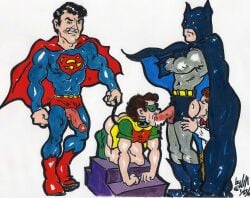 cmanart_(calvin) gay yaoi male male_only traditional_media tagme 2009 batman_(series) batman superman_(series) superman robin_(dc) character_request
