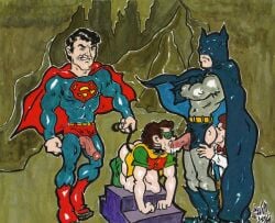 cmanart_(calvin) gay yaoi male male_only traditional_media tagme 2004 dated batman_(series) batman superman_(series) superman robin_(dc) character_request