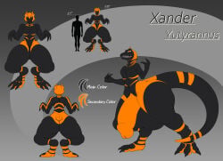 3_fingers 3_toes absurd_res balls big_balls big_butt big_penis black_balls butt claws dinosaur feet fingers genitals glans hi_res horn huge_balls huge_penis humanoid_genitalia humanoid_penis hyper hyper_balls hyper_genitalia hyper_penis long_tail male markings muscular nude orange_eyes orange_glans penis prehistoric_species reference_to_character reptile saurischian scalie sharp_teeth solo standing tail talons teeth theropod thick_thighs toes tyrannosauroid xander_yutyrannus yutyrannus