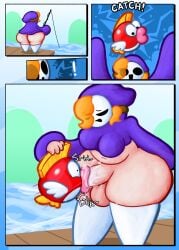 ambiguous_gender aquatic balls belly bestiality big_butt big_penis bodily_fluids bottomless bottomless_gynomorph bottomless_intersex breasts butt cheep_cheep cloak clothed clothing comic digital_media_(artwork) duo english_text face_fucking feral fish fishing fishing_rod fishjob futanari genitals gynomorph gynomorph/ambiguous hair hi_res holding_partner hood huge_butt human human_on_feral intersex intersex/ambiguous interspecies irrumatio legwear light_body light_skin lips looking_pleasured mammal mario_(series) mask navel nintendo oral orange_hair outside penile penis penis_in_mouth pier pincoosh saliva saliva_on_penis sequence sex shy_gal shyguy signature sound_effects text thick_lips thigh_highs thighhighs vowelless vowelless_sound_effect water wide_hips