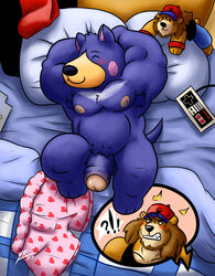 anthro bear boxers_(clothing) breasts canine clothing facebook facebook_stikers feline flaccid furry furry_only hybrid lion lying male male_only mammal muscular nintendo nipples no_humans penis pose solo taz_(facebook) underwear video_games yasser