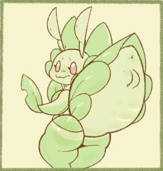 2023 absurd_res antennae_(anatomy) anthro anus arthropod arthropod_abdomen arthropod_abdomen_anus arthropod_abdomen_genitalia arthropod_abdomen_vulva big_butt border breasts bubble_butt butt closed_smile digital_media_(artwork) elemental_creature empty_eyes eyebrows eyelashes female flora_fauna generation_5_pokemon genitals green_background green_body green_border green_theme hi_res humanoid_genitalia humanoid_vulva insect leavanny looking_at_viewer looking_back looking_back_at_viewer moogers mouth_closed nervous nintendo nude pink_eyes plant pokemon pokemon_(species) portrait raised_abdomen rear_view shaded simple_background smile soft_shading solo standing thick_thighs three-quarter_portrait vulva wavy_mouth wavy_smile