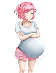 angry angry_face doki_doki_literature_club embarrassed embarrassed_female female female_only looking_at_viewer maternity_clothes natsuki_(doki_doki_literature_club) pink_eyes pink_eyes_female pink_hair pink_hair_female pregnancy pregnant pregnant_belly pregnant_female super_belly