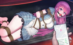 fintowing megami_no_kafeterasu makuzawa_ouka 1girls 1boy female male light-skinned_female dark-skinned_male purple_hair long_hair purple_eyes braid braided_hair maid maid_uniform maid_apron maid_outfit bowtie black_bowtie blue_dress dress bare_legs barefoot forced car car_trunk in_container vehicle cellphone phone phone_screen footwear_removed shoes_removed blush tears crying crying_with_eyes_open scared scared_expression worried worried_expression bondage kidnapped kidnapping rope_bondage rope rope_harness rope_between_breasts restrained bound_arms bound bound_legs restrained_arms restrained_legs bound_ankles collar leash chains chained chain_leash heavy_breathing saliva drooling gag gagged ball_gag crotch_rope vaginal_stimulation big_breasts large_breasts breasts clothing looking_at_viewer imminent_rape transportation maledom femsub helpless faceless_male absurd_res absurdres hi_res highres high_resolution text english_text