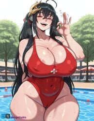 1girls ai_generated angel_yukkis ass azur_lane big_ass big_breasts big_tits breasts curvy curvy_female curvy_figure day fat_ass nipples oppai pool pussy pussy_juice sexy_female sexy_pose sweat swimsuit taihou_(azur_lane) tits voluptuous_female wet wet_pussy