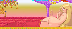 1girls ass bedsheets blonde_hair breasts female female_focus final_boss kaori_(parodius) lipstick long_hair naked naked_female nude nude_female parodius red_lipstick