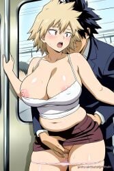 ai_generated anime breast_grab breasts groping large_breasts milf mitsuki_bakugou mommy my_hero_academia nipple_slip no_bra no_panties older_female public train