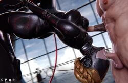 1boy 1girls 2hour2 3d 3d_(artwork) 3d_model 3d_render acrobatic acrobatics ass atomic_heart blender blowjob breasts deepthroat hoop legs lips oral oral_sex robot sloppy sloppy_blowjob sucking sucking_penis tattoo the_twins_(atomic_heart)