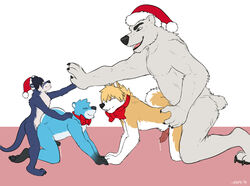 -mike- all_fours anal bear boozledoof canine christmas doggy_style from_behind_position hat high_five holidays leaking male mammal mustelid orion_eisbaer otter otter-casey partner_swap polar_bear precum santa_hat sex size_difference sompor yaoi