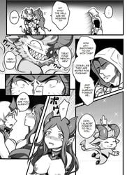 breasts caitlyn_kiramman canon_couple comic demon_girl demon_vi demonic_series english_text forsaken_jayce greyscale jayce_talis large_breasts league_of_legends little_devil_teemo monochrome nipples nude riot_games sieyarelow speech_bubble teemo vi yordle