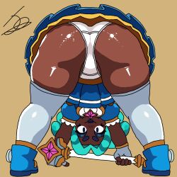 original_art digital_media_(artwork) brawl_stars juju_(brawl_stars) black_skin blue_hair miniskirt 2d white_panties glowing_skin