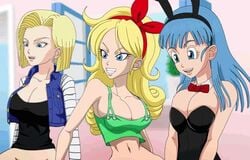 3girls android_18 animated bad_launch big_breasts blonde_hair blue_eyes blue_hair bouncing_breasts bulma_(bunny) bulma_briefs dragon_ball dragon_ball_(classic) dragon_ball_z female large_breasts launch long_hair multiple_girls necrolust no_sound short_hair shounen_jump teenager time_paradox video