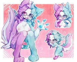 anthro areola balls blue_body blue_eyes blue_fur blue_hair blush bodily_fluids breasts canid canine chibi domestic_cat erection eyewear eyewear_only feet felid feline felis fluffy fluffy_tail fox fur genital_fluids genitals gesture glasses glasses_only glistening glistening_body gynomorph gynomorph_anthro hair heterochromia hi_res humanoid_genitalia intersex intersex_(lore) intersex_anthro mammal medium_breasts multiple_poses nipples nude open_mouth open_smile paw_pose pawpads paws penis pink_body pink_eyes pink_fur pink_genitals pink_nipples pink_penis pose presenting sitting smile solo strawberrynightmilk tail teeth toes tongue trans_(lore) trans_woman_(lore) tuft waving wearing_glasses white_body