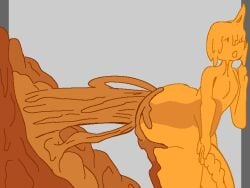anthro big_penis dmitri_(helloimfurry) excessive_feces feces feces_pile genitals goo_creature huge_penis hyper hyper_feces hyper_feces_pile hyper_scat leaning_on_wall male orange_body orange_slime penis scat solo swirlspicysoup translucent translucent_body