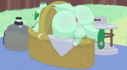 anthro anus backsack balls basket butt butt_focus container domestic_cat eyes_closed felid feline felis floragato generation_9_pokemon genitals heart_symbol hi_res humanoid_genitalia humanoid_penis male mammal nintendo nude outside pawpads paws penis perineum picnic_basket pokemon pokemon_(species) puffy_anus raised_leg raised_tail sharpbean smile solo tail wide_hips