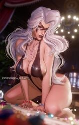 felicia_hardy black_cat_(marvel) marvel marvel_comics spider-man_(series) 2026 marvel_rivals black_cat_(marvel_rivals) 1girls female white_hair superheroine breasts big_breasts huge_breasts large_breasts thick_breasts massive_breasts bursting_breasts hips wide_hips thick_hips thick thick_thighs curvy curvy_figure curvy_body curvaceous curvaceous_figure curvaceous_body curvy_hips curvaceous_hips curvaceous_female curvy_female voluptuous voluptuous_female seductive seductive_look seductive_pose hourglass_figure light-skin light-skinned_female seducing enticing alluring temptation tempting teasing teasing_viewer tempting_viewer looking_at_viewer mask masked masked_female v_string_bikini skimpy skimpy_clothes revealing_clothes necklace pearl_necklace green_eyes purple_lipstick long_hair ria-neearts eyemask domino_mask
