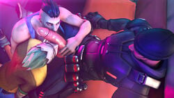 3boys 3d amber_eyes beanie blackwatch_reyes blizzard_entertainment dead_or_alive erection gay genji holding_penis killystein male multiple_blowjob multiple_boys overwatch penis reaper source_filmmaker trio yaoi young_genji