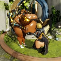 alienwrench blender blizzard_entertainment blonde_female breasts_bigger_than_head dark-skinned_female domina emma_frost emma_frost_(marvel_rivals) fat_female female female_focus female_only golden_bikini huge_ass huge_breasts kissing_belly marvel marvel_comics marvel_rivals overwatch overwatch_2 overweight pregnant pregnant_belly pregnant_female standing sweaty_body thick_thighs