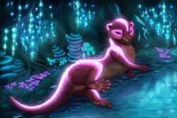 2026 3:2 absurd_res anatomically_correct anatomically_correct_genitalia anatomically_correct_vulva animal_genitalia animal_vulva anus ark_survival_(series) bioluminescence brown_body brown_fur butt cave claws digital_media_(artwork) english_text feet female feral fungus fur fur_markings genitals glowing glowing_markings hi_res huge_filesize looking_at_viewer lying mammal markings membrane_(anatomy) mustelid on_side otter pink_body pink_fur presenting presenting_anus presenting_hindquarters presenting_vulva solo tail teasing teasing_viewer text toes underground vm94 vulva webbed_feet