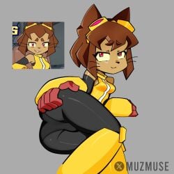 2026 big_breasts bikini black_pants boobs bra breasts brown_fur brown_hair cat_ears cat_tail catgirl curvy_female curvy_figure dark-skinned_female dark_hair dress eyebrows feet_out_of_frame female_only full_body fur furry furry_female furry_only furry_tail gameoverse gear glitch_productions gloves goggles goggles_on_head grabbing grabbing_ass grabbing_own_ass grabbing_own_butt hero heroine jacket kit_(gameoverse) laying_on_side muzmuse nerdy_female on_side panties panties_visible_through_clothing pants pantyhose red_eyes shortstack smile smiling sportswear superheroine whiskers yellow_dress yellow_jacket younger_female