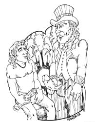 2002 2boys age_difference beard bulge dated erection fourth_of_july gay male male_only monochrome older_male penis pubic_hair robin_walden traditional_media transparent_background uncle_sam yaoi