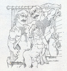 2002 3boys age_difference anal ass balls chest_hair cum cumshot dated erection gay male male_only monochrome moustache muscular nipples older_male original penis pubic_hair robin_walden traditional_media yaoi