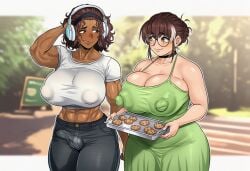 1futa 1girls abs ai_generated alice_(jonnidabun) annie_(jonnidabun) ass big_ass big_boobs big_breasts blushing brown_hair bulge choker chubby chubby_belly chubby_female clueless conversation cookie_pan cookies curvaceous curvy curvy_female curvy_figure dark-skinned_futa dark_brown_hair dark_skin embarrassed erection female futa futa/female futa_on_female futa_with_female futanari huge_areolae huge_breasts imminent_sex jonnidabun light-skinned_female light_skin milf muscular muscular_arms muscular_futa muscular_thighs novelai older_female perky_nipples southern_accent sundress text voluptuous voluptuous_body voluptuous_female voluptuous_futa white_hair younger_futa yuri