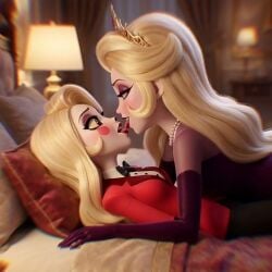 2girls age_difference ai_generated animated blonde_hair breasts_grab charlie_morningstar_(hazbin_hotel) clothed_sex demon_girl edited google_gemini grok grok_imagine hazbin_hotel height_difference horns incest kissing lilith_morningstar_(hazbin_hotel) lingerie mature_female mikey-rg97 mother_and_daughter on_bed sound tagme video younger_female yuri