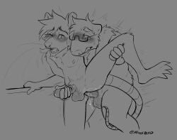 afterzero anthro anthro_on_anthro ball_slap balls balls_blush blush bodily_fluids body_blush capybara caviid clenched_teeth comic digital_media_(artwork) dominant dominant_anthro dripping duo genital_fluids genitals half-closed_eyes handjob handjob_from_behind handjob_while_penetrated handjob_while_penetrating hi_res humanoid_genitalia humanoid_penis looking_at_another looking_at_partner looking_back male male/male mammal monochrome motion_lines murid murine narrowed_eyes nipples overweight overweight_anthro overweight_male penetration penile penis precum precum_drip precum_on_penis precum_string pubes pubic_fuzz rat rodent rodent_ears rodent_tail saliva saliva_drip saliva_on_face sex slap standing standing_position standing_sex tail_wrapped_around_leg teeth teeth_showing thrusting whiskers
