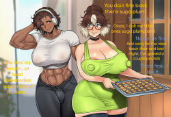 1futa 1girls abs ai_generated alice_(jonnidabun) annie_(jonnidabun) ass big_ass big_boobs big_breasts blushing brown_hair bulge choker chubby chubby_belly chubby_female clueless conversation cookie_pan cookies curvaceous curvy curvy_female curvy_figure dark-skinned_futa dark_brown_hair dark_skin embarrassed erection female futa futa/female futa_on_female futa_with_female futanari huge_areolae huge_breasts imminent_sex jonnidabun light-skinned_female light_skin milf muscular muscular_arms muscular_futa muscular_thighs novelai older_female perky_nipples southern_accent sundress text voluptuous voluptuous_body voluptuous_female voluptuous_futa white_hair younger_futa yuri