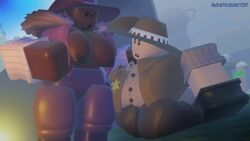 2girls 3d areolae artist_name background_character background_characters background_sex badplusactor bald breasts breasts_out carepad_(die_of_death) civilian_(die_of_death) clothed die_of_death_(roblox) hat imminent_tribadism loveshot_(die_of_death) nipples outdoors pursuer_(die_of_death) revolver_(die_of_death) roblox roblox_game robloxian tagme thighs yuri